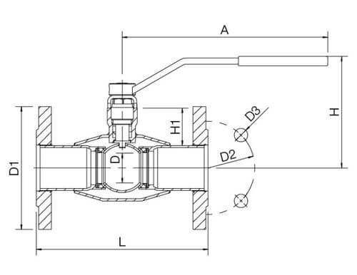 Чертеж крана шарового Naval Ду 15-250 мм на пар